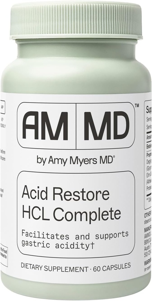 Amy Myers MD Acid Restore with Betaine & HCL - Supplement for Digestive & Gut Health Support - with Slippery Elm Bark - Non-GMO, Gluten-Free &amp; Non-Dairy - 60 cápsulas (60 piezas)