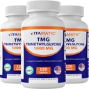 Suplementos Vitamatic TMG 1000mg - Trimetilglycine - Betaine Anhydrous - 120 Tablets - 120 Servings - Non-GMO " Gluten Free (3 Bottles)