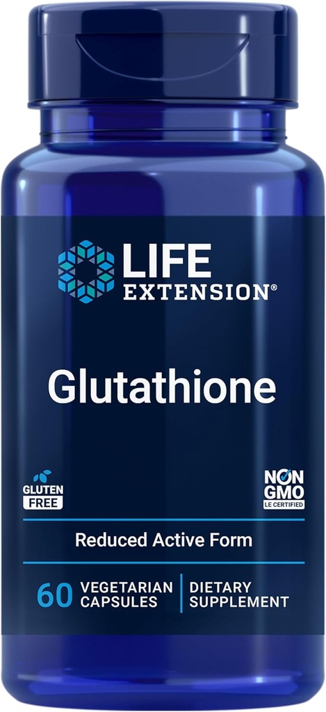 Extensión de vida Glutathione 500 mg – Glutathione Capsules, Suplemento antioxidante, estrés oxidativo, forma reducida activa – libre de gluten, no GMO, vegetariano – 60 cápsulas