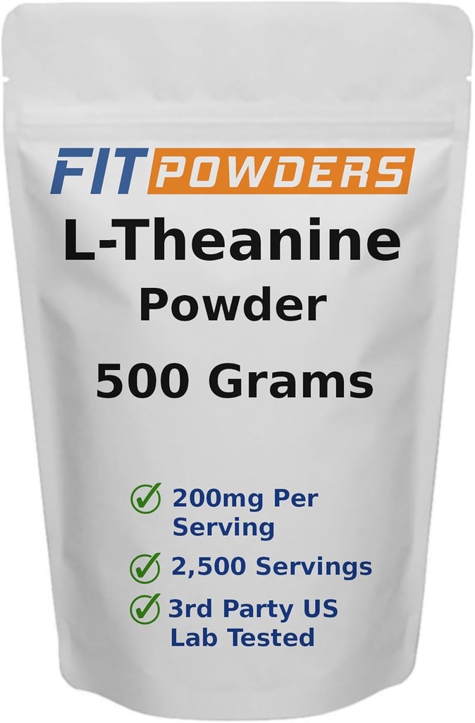 L-Theanine Powder 100% Puro, No-GMO, Vegan, Gluten suplemento de polvo Theanine Gratuito (Multiple Sizes) Mood and Cognitive, Stress Relief and Relaxation, Scoop Included (500 Grams)