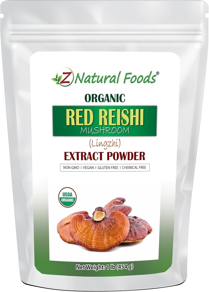 Z Natural Foods Organic Reishi Mushroom Extract Powder - Peso 1 lb - Concentrated Premium Extract for Supporting Immune Health, Energize Your Morning by Adding it to Coffee and Tea