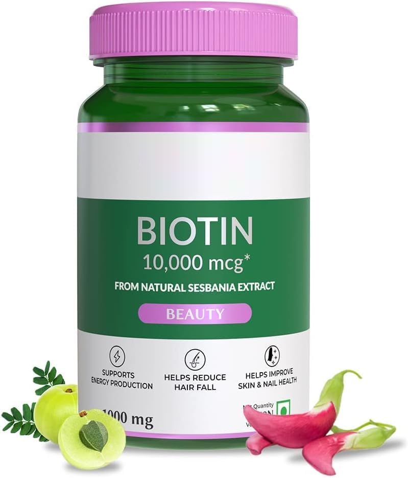 Suplemento de biotina para cabello más fuerte, soporte uñas más saludables " piel de alumbramiento para hombres de mujer, natural Sesbania Grandiflora Herb, 60 pestañas