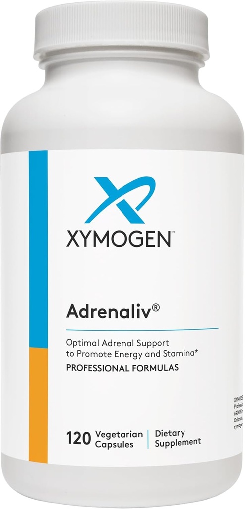 XYMOGEN Adrenaliv - Suplemento de Apoyo Adrenal para promover la respuesta del cuerpo al estrés, promover la energía y la resistencia - Rhodiola Rosea, Eleuthero, Complejo Adrenal, Licorice, Vitamina B6 (120 cápsulas)
