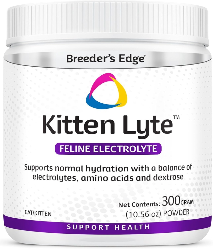 Breeder’s Edge Kitten Lyte, Electrolyte Suplemento para gatitos y gatos de enfermería, apoya la hidratación, energía &amp; recuperación, sabor de la sopa de pollo, 300g