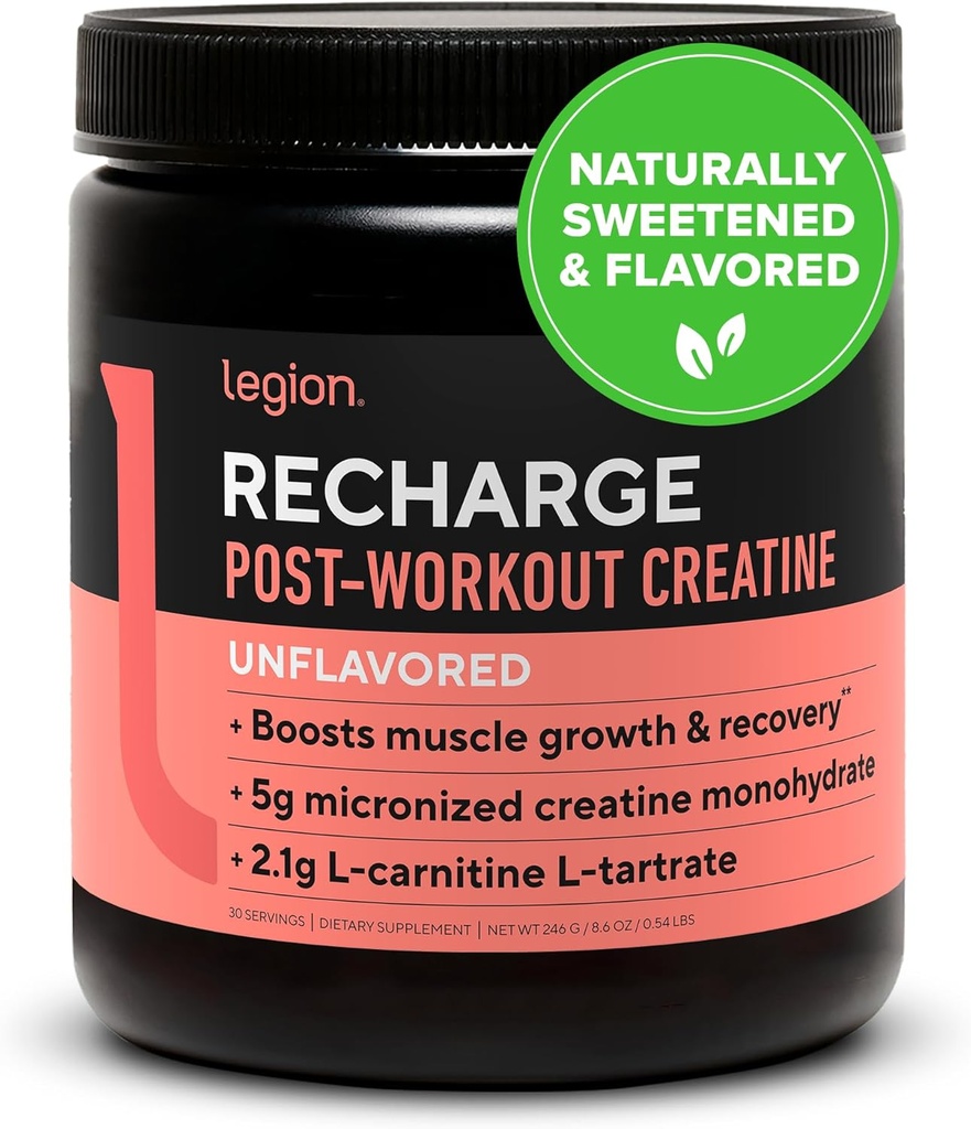 LEGION Recharge Post Workout Suplemento - All Natural Muscle Builder &amp; Recovery Drink with Micronized Creatine Monohydrate Naturally Sweetened & Flavored (Unflavored, 30 Serving (Pack of 1)