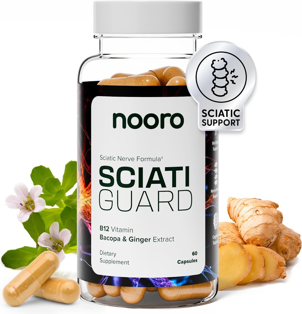 nooro SciatiGuard Sciatica Suplemento – Sciatic Nerve cápsulas con vitaminas B1, B6, B12, Magnesio, Ginger, Ácido Lipoico alfa – Soporte para Back Comfort – 60 cápsulas
