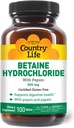 Hidrocloruro de Betaine con Pepsin, 600 mg, 100 Tabletas, Gluten certificado
