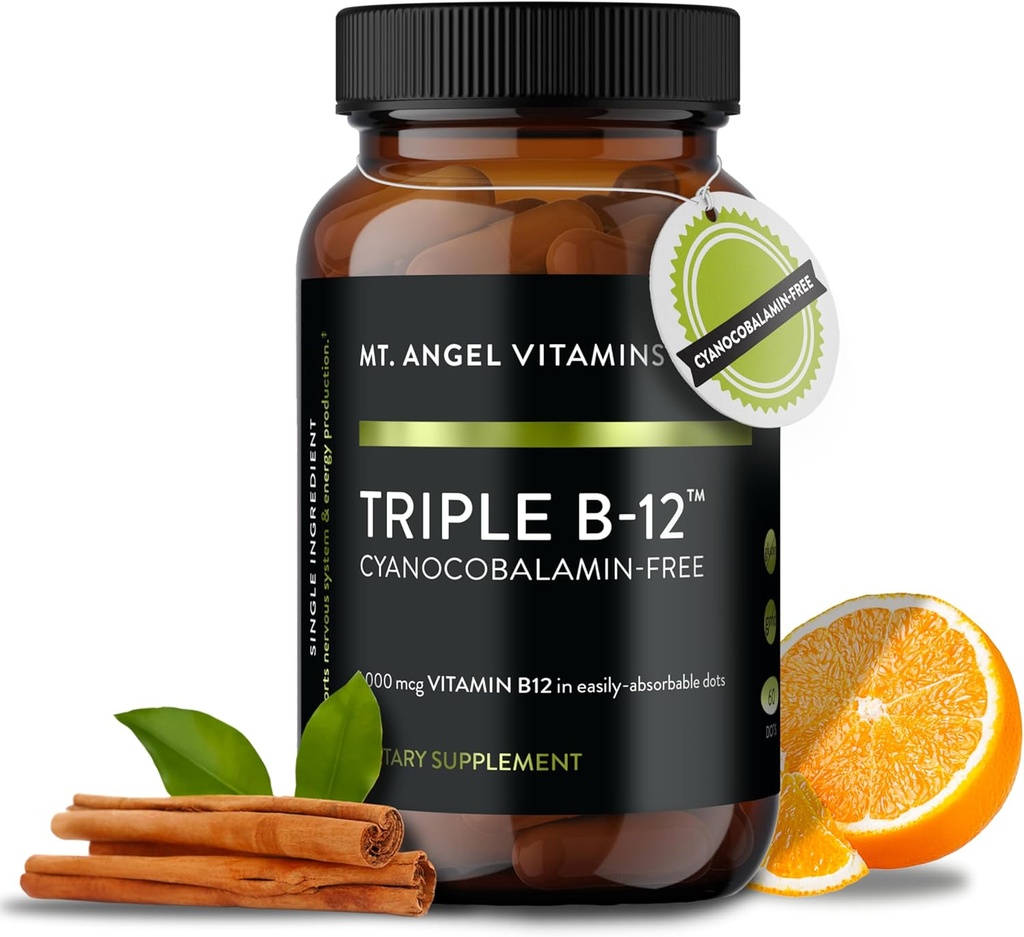 Mt. Angel Vitamins - Triple B-12 Dots ← Fast-Dissolving Dots, Blend of Methylcobalamin, Adenosylcobalamin & Hydroxocobalamin, Supports Energy and Nervous System Health – 60 puntos