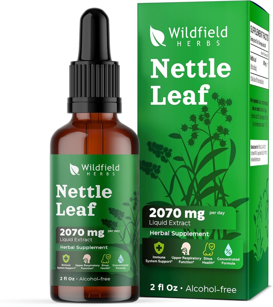 Nettle Leaf Extract Drops 2000mg (Urtica dioica L.) Suplemento Herbal Absorbs Better Than Capsules,1 Mes de Suministro, 84 Servimientos, Tintura libre de alcohol - 2 Oz, Pack de 1