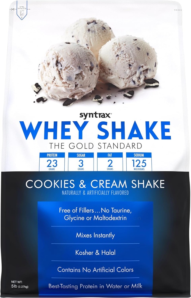 Sintrax Nutrition Whey Shake, Cold Filtrado " Undenatured Whey Protein Powder Blend, Cookies " Cream Shake, 5 libras, Real Cookie Pieces