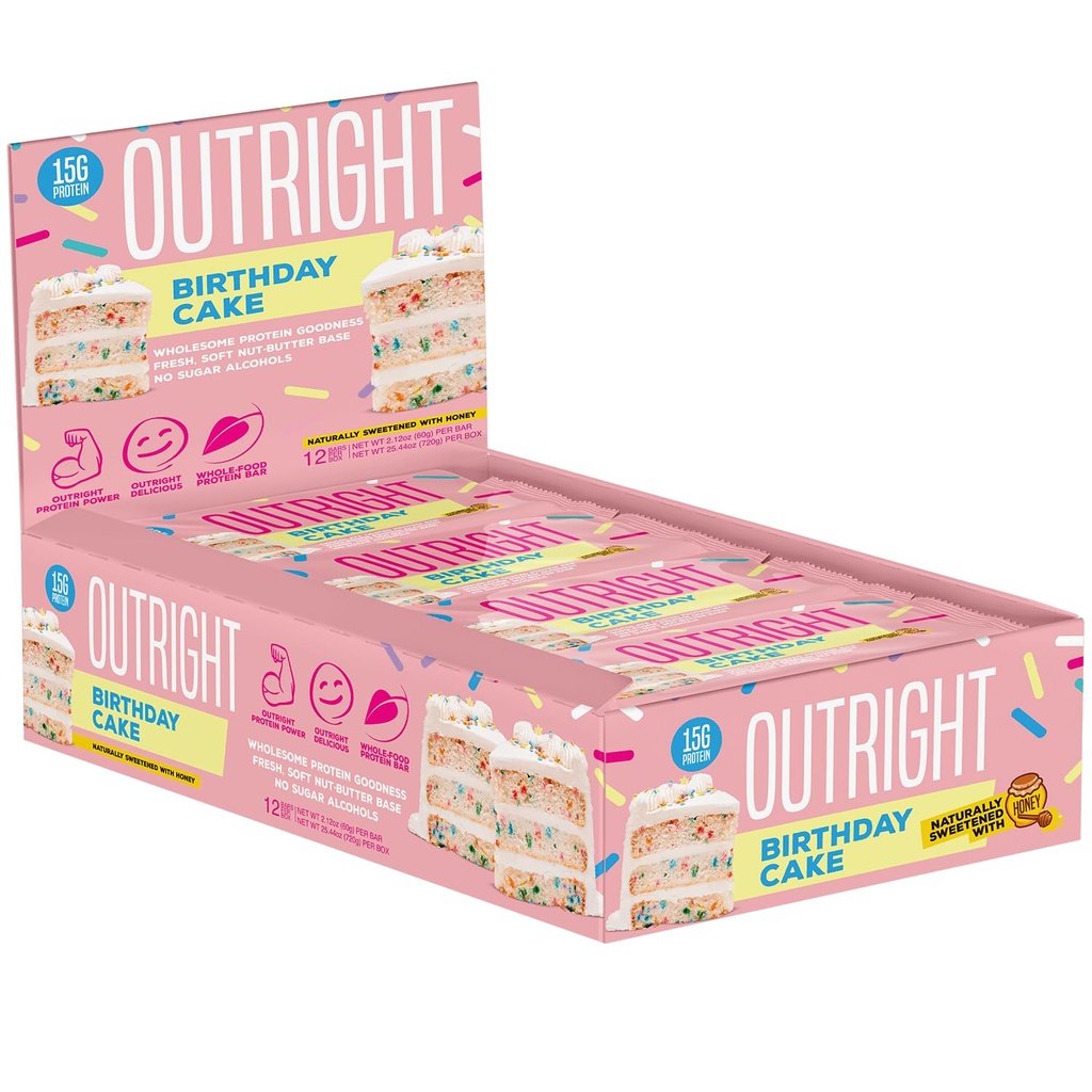 Bares verticales - Pastel de cumpleaños Mantequilla de cacahuete - Bar de proteína entera de alimentos - Sin alcoholes de azúcar - MTS Nutrición (12 conteo)