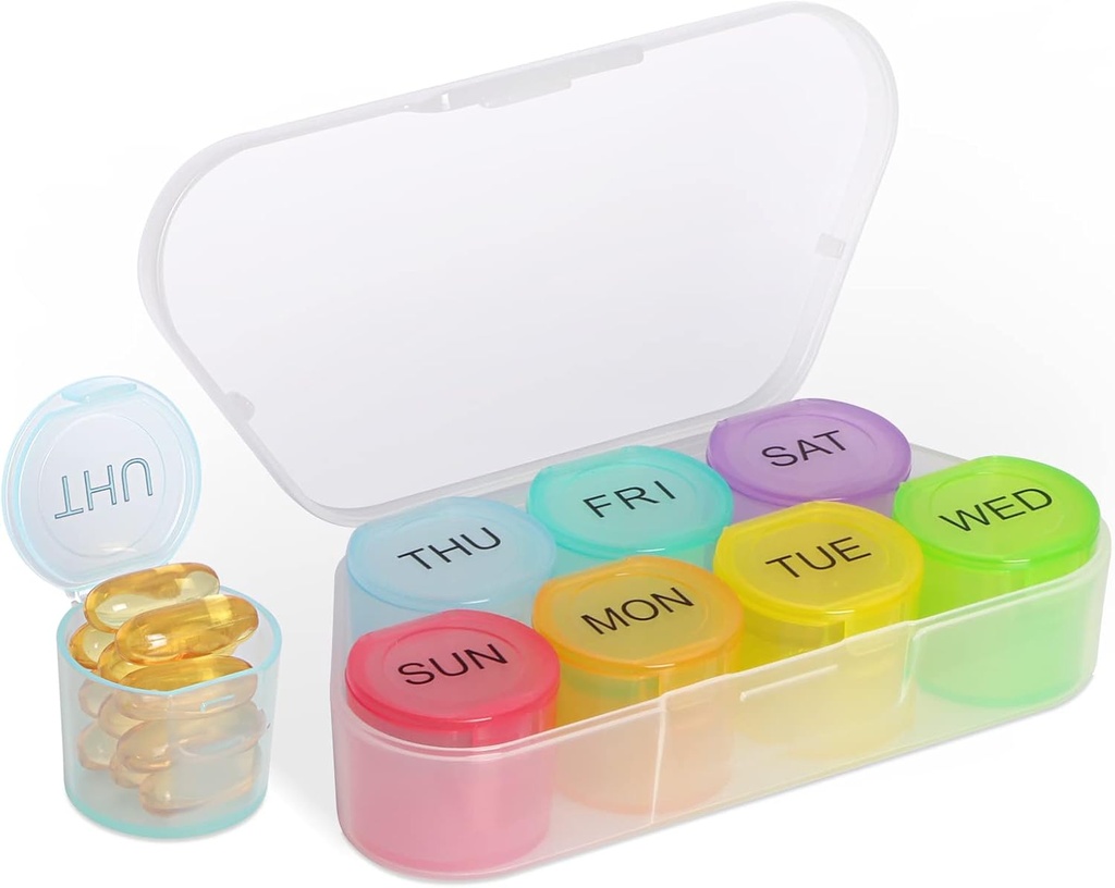 NatureTouch Organizador semanal de píldoras, organizador de medicamentos gratuitos BPA Rainbow 7 Day Pill Box, contenedor diario de píldoras portátiles para píldoras/Vitamin/Fish Oil/Supplements [última versión]