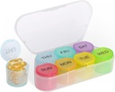 NatureTouch Organizador semanal de píldoras, organizador de medicamentos gratuitos BPA Rainbow 7 Day Pill Box, contenedor diario de píldoras portátiles para píldoras/Vitamin/Fish Oil/Supplements [última versión]