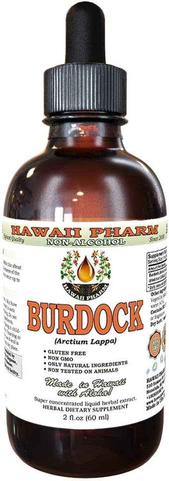 Extracto líquido libre de alcohol, Burdock orgánico (Arctium Lappa) Ratón seco Glycerite Hawaii Pharm Natural Herbal Suplemento 2 oz