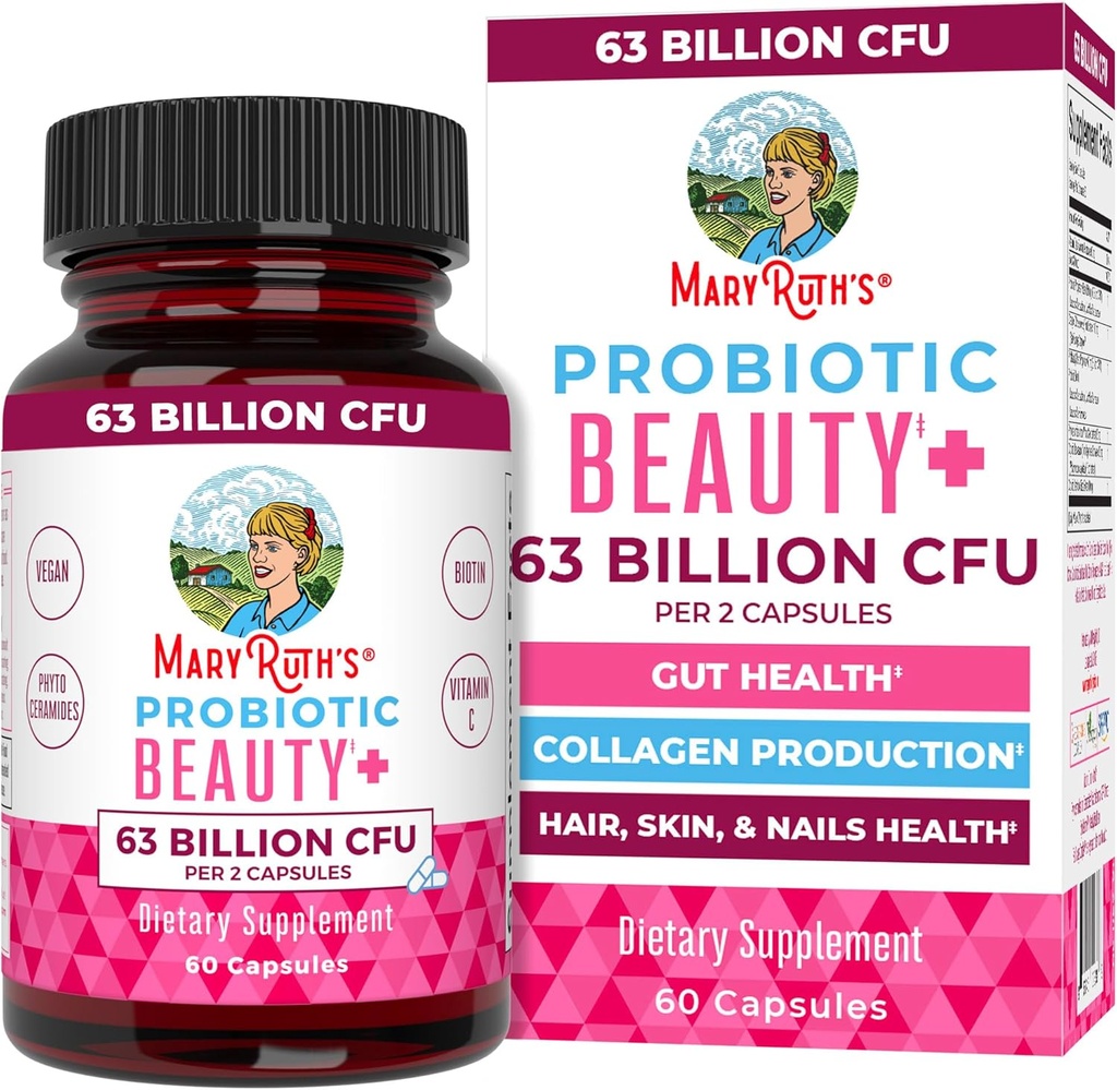 MaryRuth Orgánicas Belleza Probiótica Capsules ← Vegan Collagen Support ← Anti-Aging Silencio Gut Health Silencio Hair Skin and Nails Vitaminas ← Skin Care ← Biotin ← Proyecto No-GMO Verificado 60 Conde