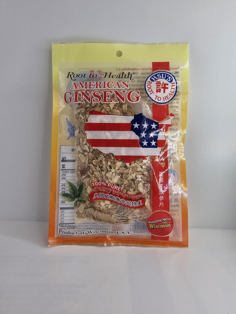 Hsu's Root to Health American Ginseng Slices, 1 oz, Cultivado en el condado de Marathon, Wisconsin USA
