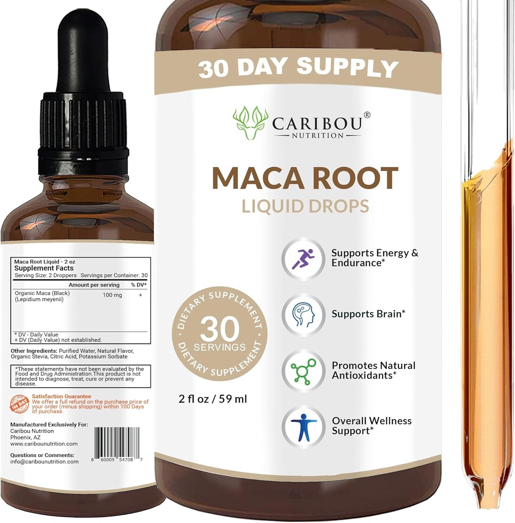Maca Root Liquid Drops ← Premium Organic Maca Root Extract ← Maca Supplement for Enhanced Mood " Vitality ← Vegan, Non-GMO, Gluten " Alcohol Free TEN 2 Fl Oz