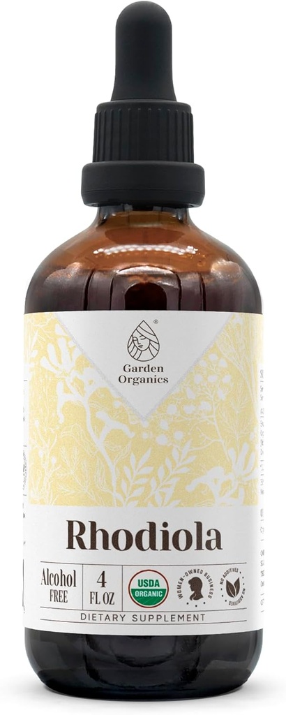 Rhodiola USDA Orgánica ← Extracto libre de alcohol, gotas herbales orgánicas, Suplemento TENIDO Tintura Hecho de Rhodiola orgánica 100% certificada (Rhodiola Rosea) Roo seco 4 oz