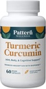 Pattern Wellness Turmeric Curcumin – 1300mg – 95% Curcuminoides con BioPerine® Black Pepper – Conjunto, Cognitivo &amp; Immune Support – Non-GMO, Gluten Free – 60 cápsulas