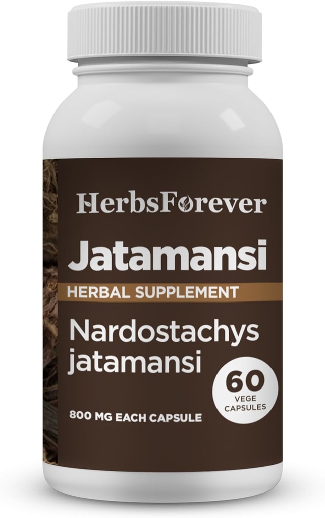Herbsforever Jatamansi Capsules ← Nardostachys Jatamansi ← Suplemento Herbal Premium para la Relajación, Cuidado del Pelo y Bienestar Silencio 60 Vegan Capsules, 800 Mg Cada