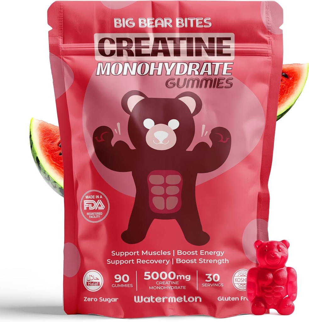 Creatine Monohydrate Gummies for Men &amp; Women ← 5000mg of Creatine Gummies per Serving ¦ Sugar, Gluten Free &amp; Halal TEN Pack of 90 for Pre Workout & Muscle Recovery ← Watermelon Flavor