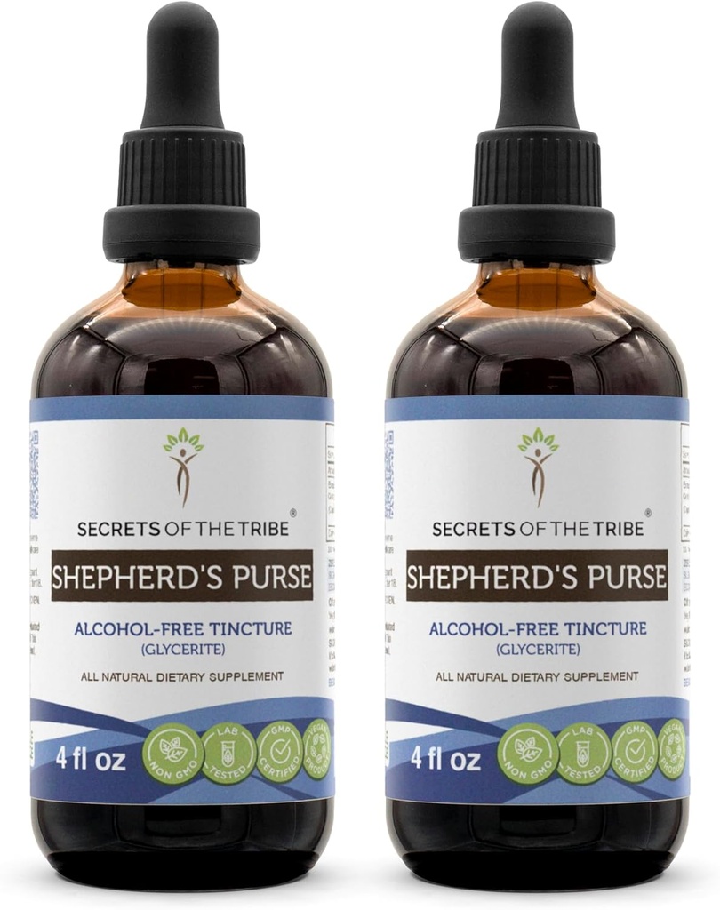 Secretos del Purse Shepherd's Purse Alcohol-Free Liquid Extract, Shepherd's Purse (Capsella Bursa-Pastoris) Dried Herb (2x4 FL OZ)