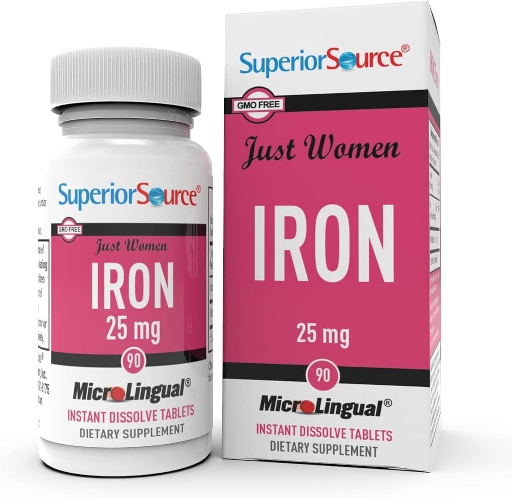 Fuente superior Just Women Iron 25 mg - Ferrous Fumarate Suplemento para Mujeres - Iron Suplemento Asistencias Salud general - Formula Aids Against Gastrointestinal Discomfort - 90 Instant Dissolve Tablets