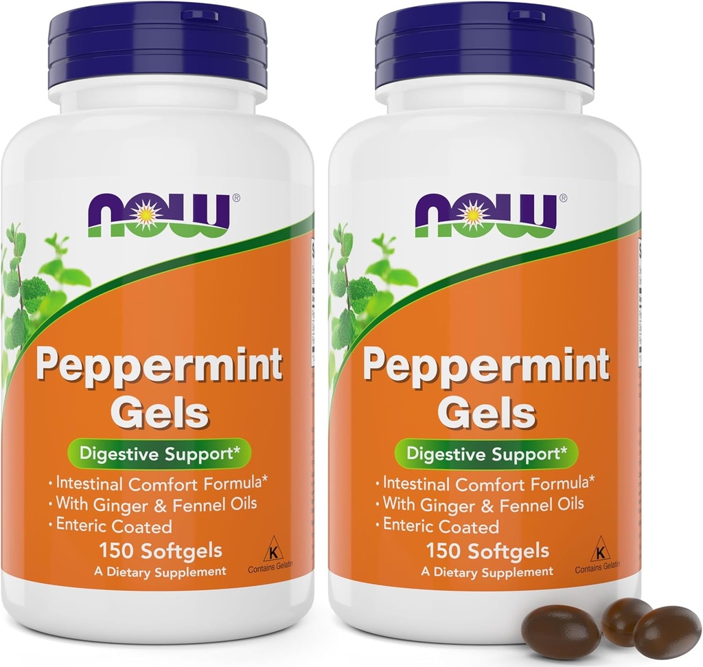 Ahora Peppermint Gels with Ginger Oil and Fennel Oil, 150 Softgels (Pack of 2), Enteric Coated