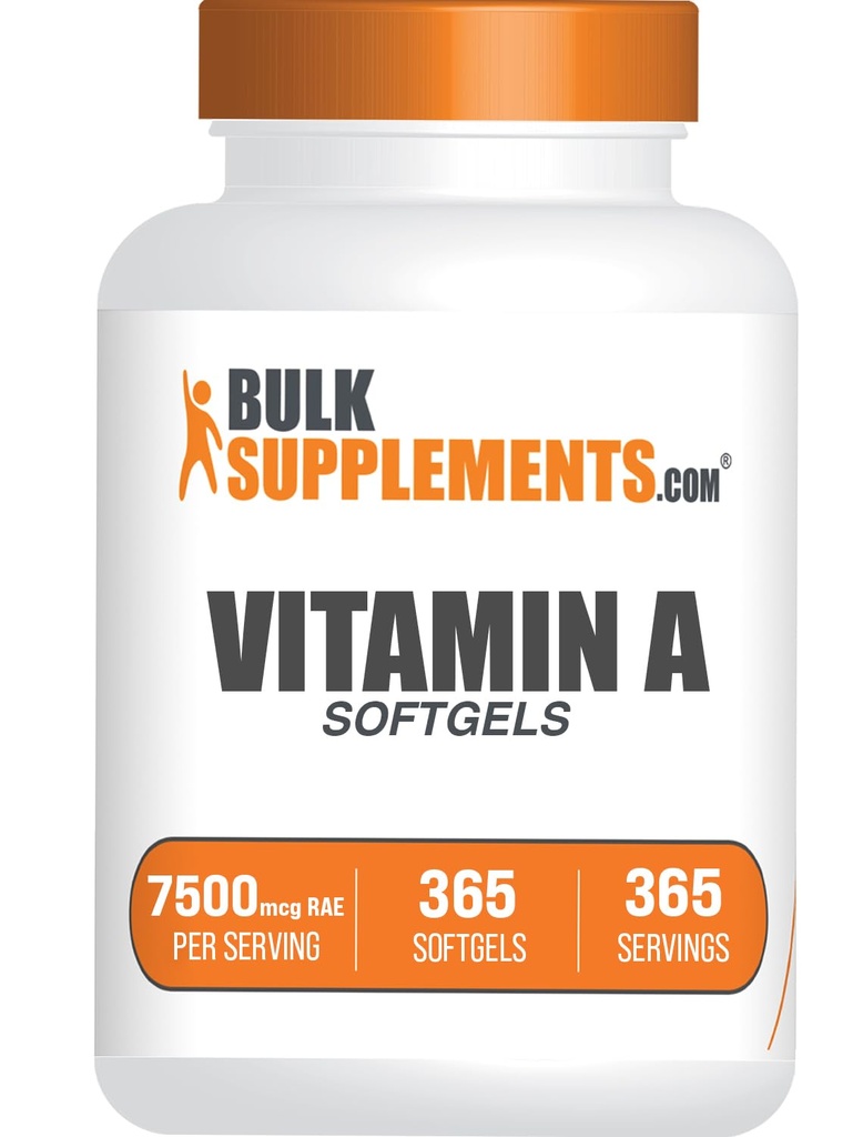 BulkSupplements.com Vitamina A 25000 IU Softgels - Vitamina A Suplemento, como Retinyl Palmitate, para Eye &amp; Immune Support - Gluten Free, 1 Softgel por Serving, 365 Cuenta (Pack of 1)