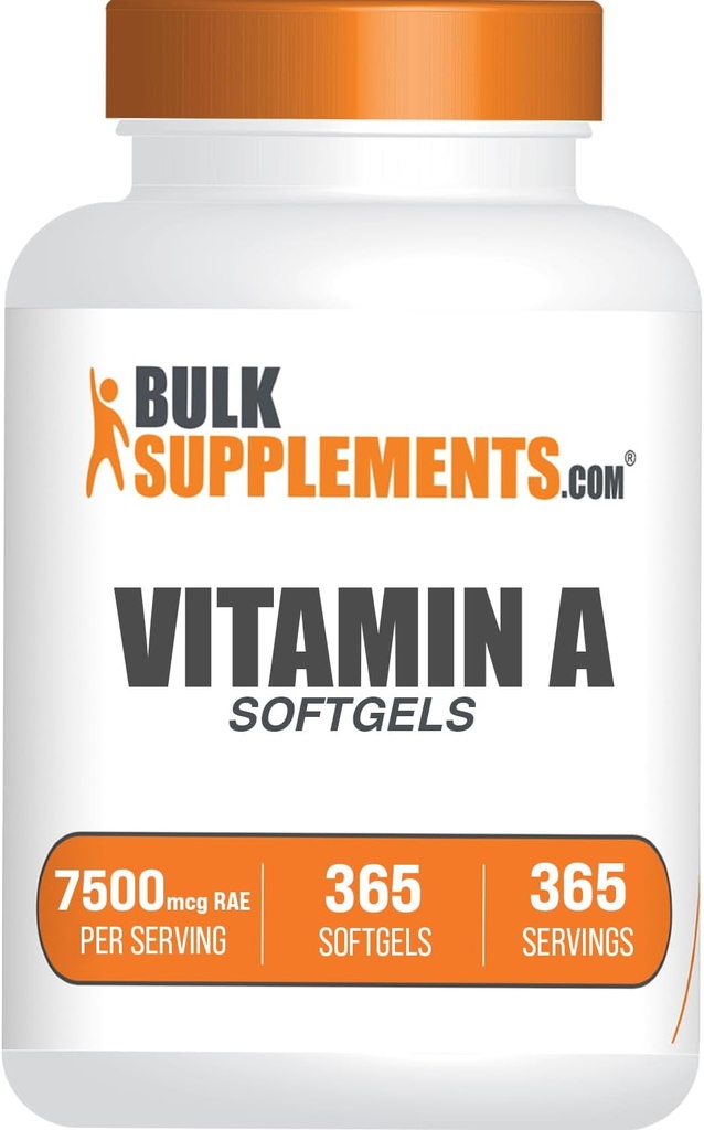 BulkSupplements.com Vitamina A 25000 IU Softgels - Vitamina A Suplemento, como Retinyl Palmitate, para Eye &amp; Immune Support - Gluten Free, 1 Softgel por Serving, 365 Cuenta (Pack of 1)
