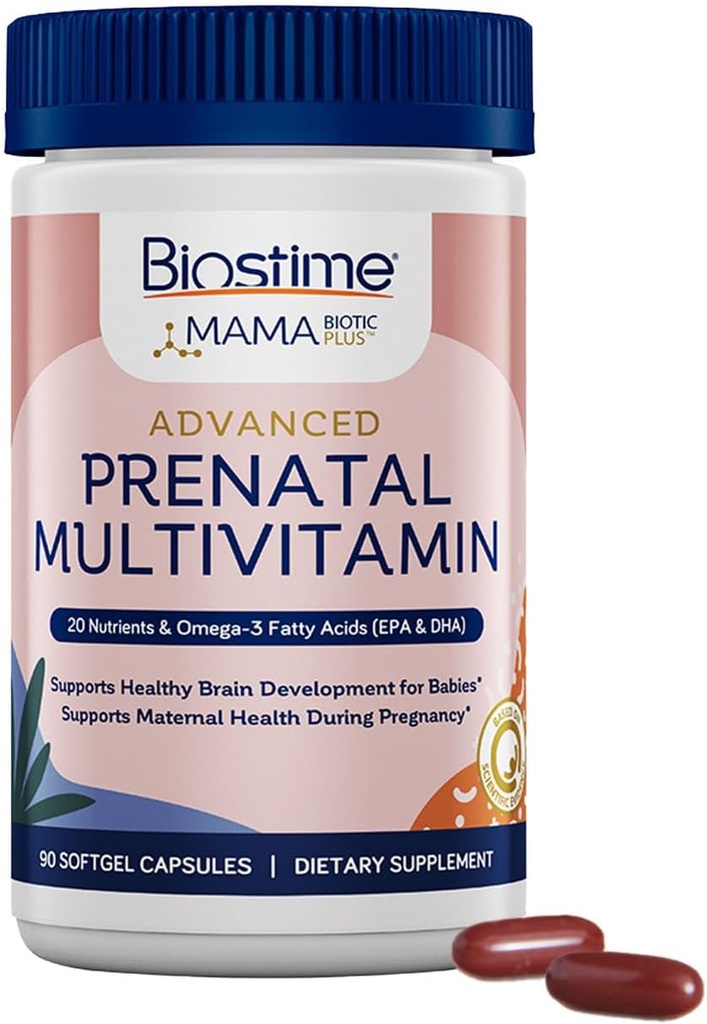 Biostime Advanced Prenatal Vitamins for Women TEN 20 Nutrients, Multivitamin, Folic Acid, Iron, Prebiótico y Omega 3 EPA & DHA Fatty Acids ← Pregnancy Vitaminas &amp; Support Supplement TEN 90 Softgel Pills