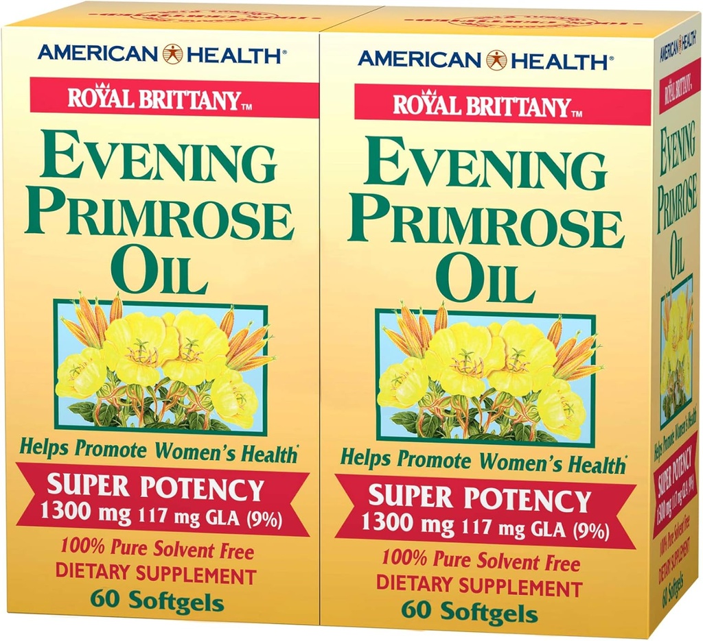 American Health Dietary Fiber Supplements, Royal Brittany Evening Primrose Oil, Pack of 2, 60 Count