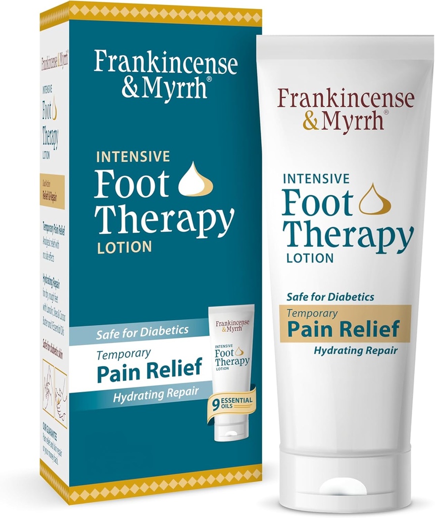 Crema de alivio del dolor de pie de Frankincenso y Myrrh - Loción de terapia de pie intensiva - Crema de alivio del dolor de nervio diabético ← Sindrome de pierna inquieto ← Frankincense Essential Oil, 3 onzas (1-Pack)