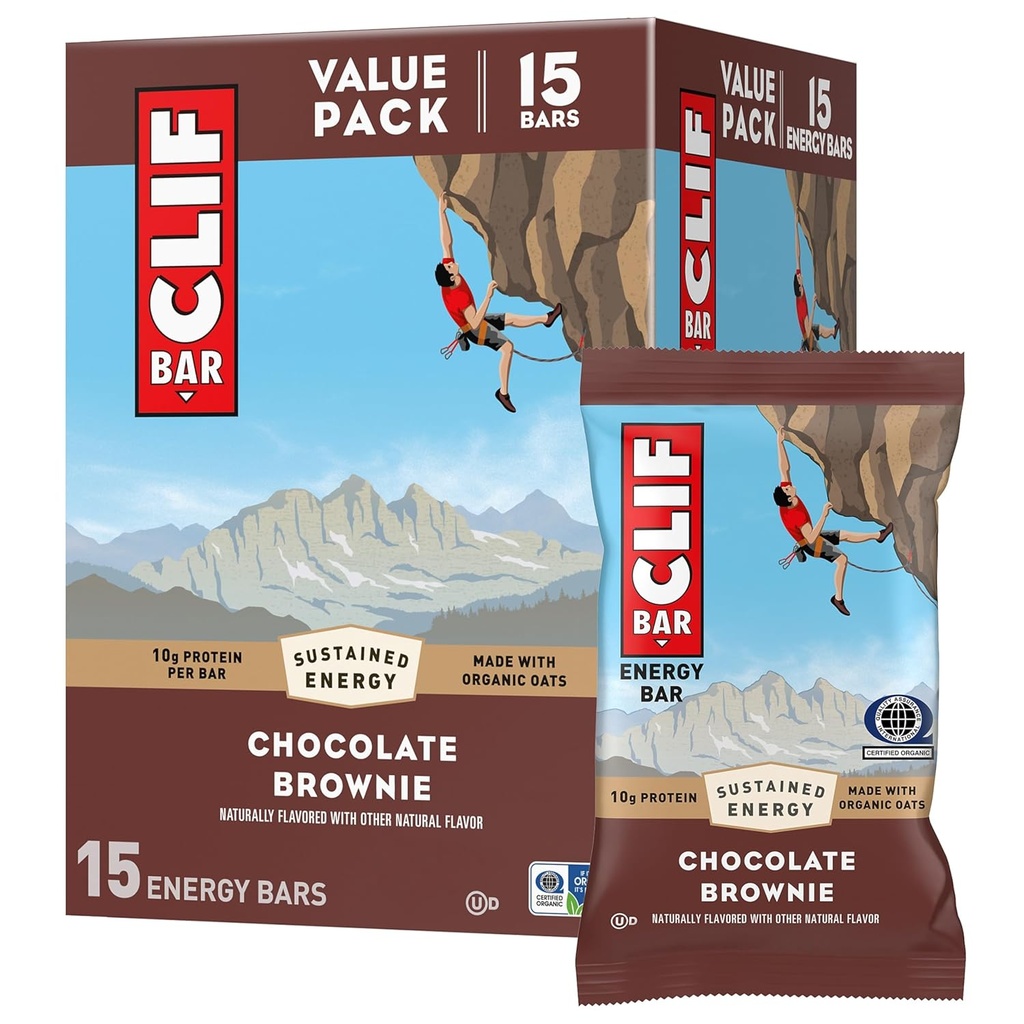 CLIF BAR - Energy Protein Bars - Chocolate Brownie - Hecho con avena orgánica - Bares de energía - Non-GMO - (15 Pack)