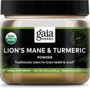 Gaia Herbs Lion's Mane & Turmeric Powder - Herbal Mushroom Suplemento Polvo para ayudar a mantener la salud cerebral y el recuerdo - USDA Certified Organic-3.53 Oz (hasta 45-Day Supply)