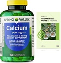 Spring Valley Calcium Plus Vitamin D Tablets Dietary Supplement, Bone Health, VIT D 20 mcg, 600 mg, 250 Count + Exclusive VitaMax Vitamin Guide (2 Items)