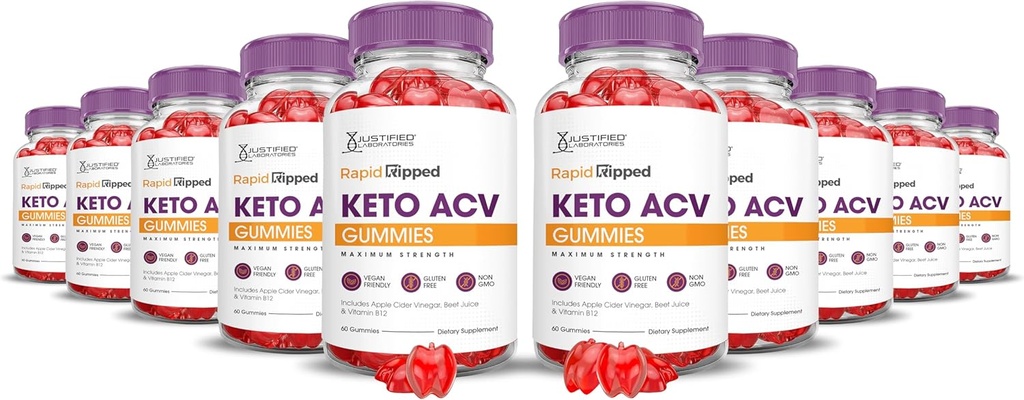 (10 Pack) Rapid Ripped Keto ACV Gummies Advanced Formula 1000MG Rapidripped Keto Gummies Apple Sider Vinegar Formulado con Pomegranate Beet Juice Powder B12 Vegan Non GMO 600 Gummys