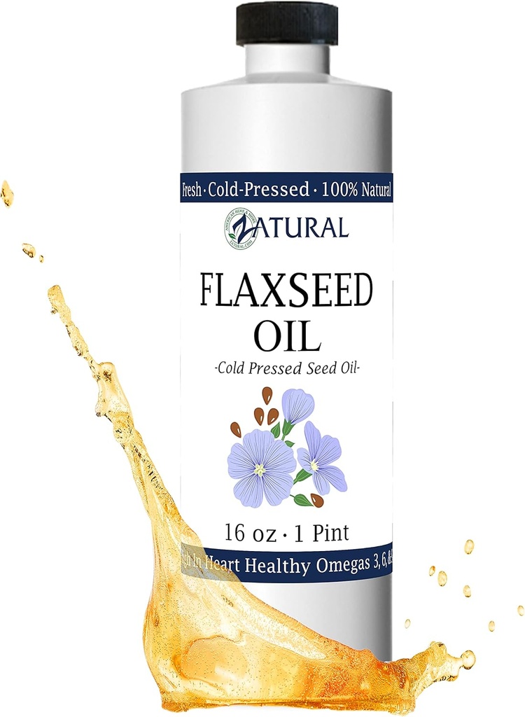 Zatural Flaxseed Oil Naturally Grown 100% Pure Flax Seeds Cold Presionado Vegan Omega Fatty Acids 16oz