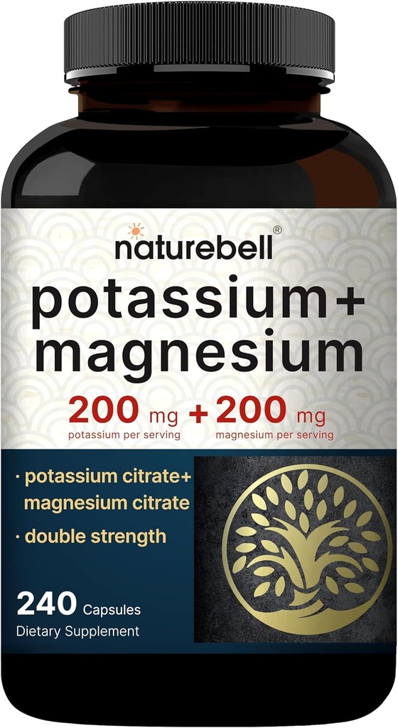 Naturebell Potassium Magnesium Electrolyte Powder Capsules ← 200mg Potassium + 200mg Magnesium Citrate ← Muscle, Heart & Hydration Support  Keto & Carnivore Friendly ← No Sugar, Non-GMO