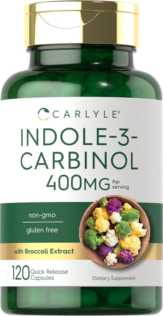 Carlyle Indole-3-Carbinol (I3C) 400mg  durable 120 Capsules Silencio Advanced Formula with Broccoli Extract ← Non-GMO, Gluten Free