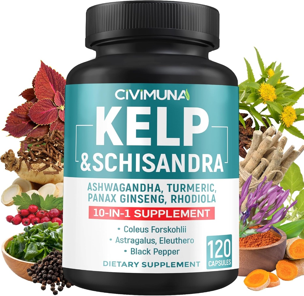 Kelp Extract Capsules con Kelp, Schisandra, Ashwagandha y Más - 120 cápsulas para 4 meses de suministro