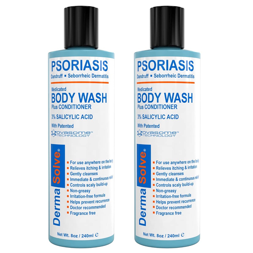 Dermasolve Medicated Psoriasis Body Wash - 2-Pack (8.0 oz cada uno) - Provenido para proporcionar alivio de la psoriasis, Eczema " Seborrheic Dermatitis, Doctor Recomendado para secar, picazón, rojo, flaco, piel escamosa