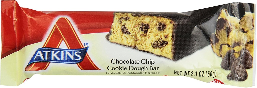 Atkins Chocolate Chip Cookie Dough Protein Meal Bar, High Fiber, 1g Sugar, 3g Net Carbs, Meal Replacement, 5 Cuenta (Pack of 6)