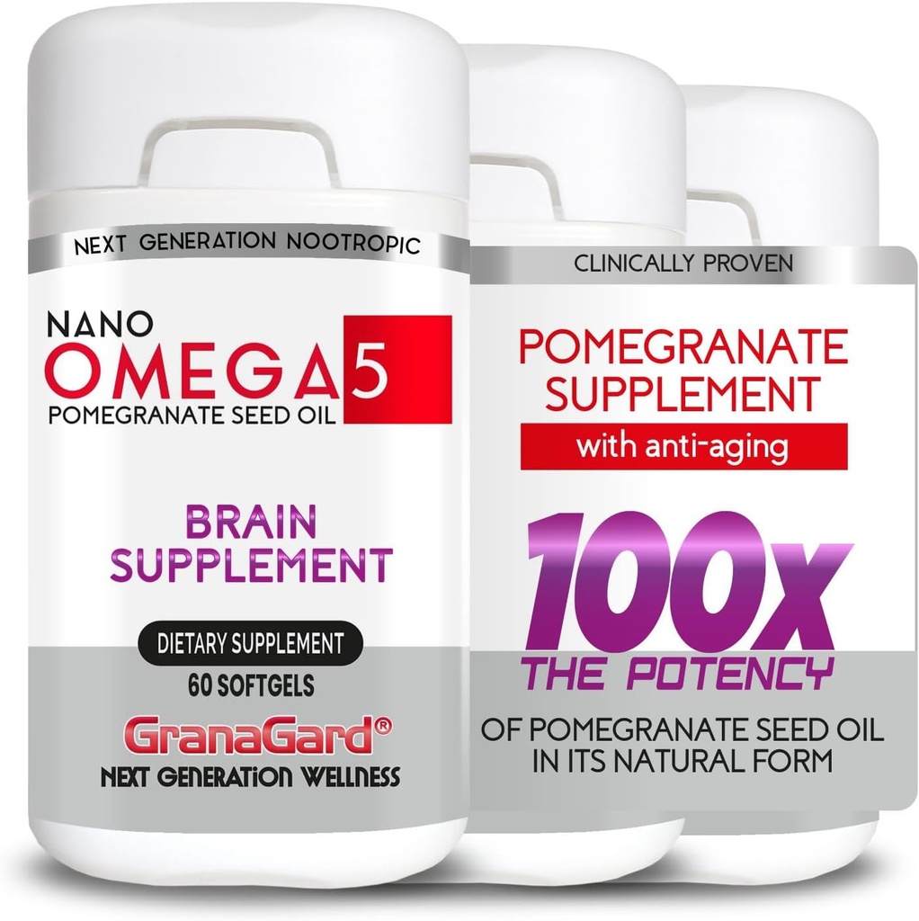 CLINICALLY Provenido (3-Month Supply) Suplementos cerebrales con Anti envejecimiento, píldoras de memoria, Omega 5 Suplemento de granada, 3 botellas 60ct cada uno