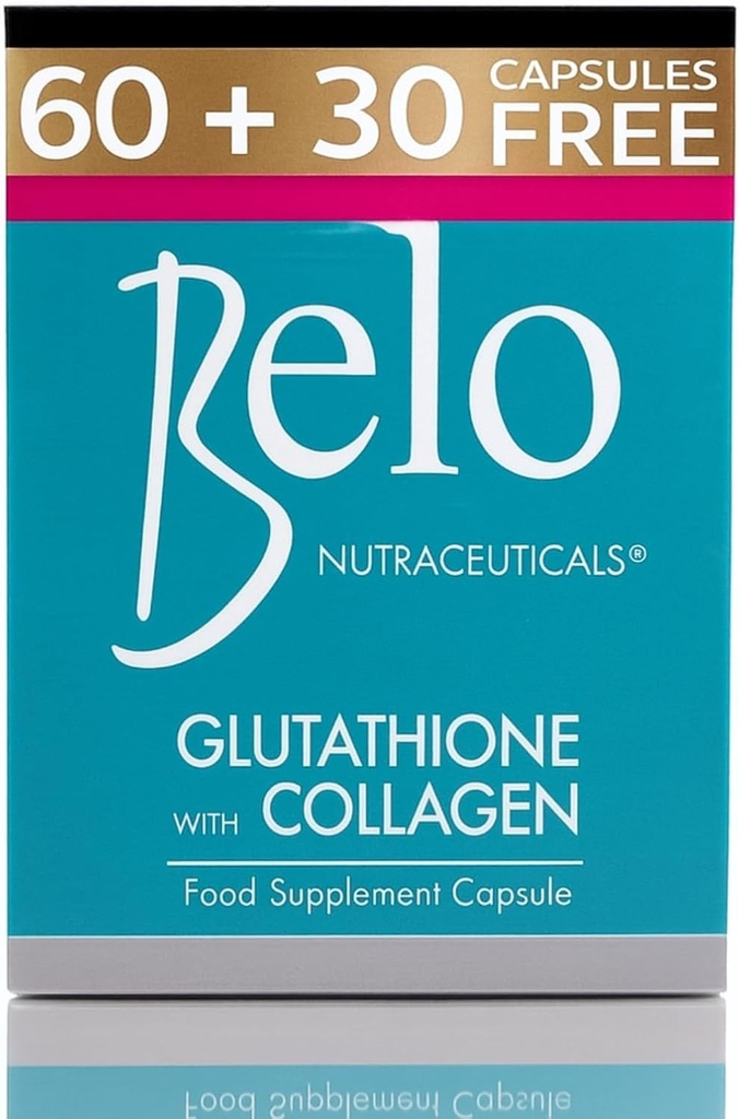 Belo Essentials Glutathione + Collagen Skin Whitening Capsules 60 cápsulas extra grande tamaño