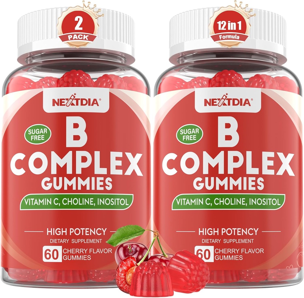 Complejo de vitamina B Gummies, Vitamina Vegana B Gummies con 2000 mcg Methyl B12, Metil Folate tención Plus Choline + Inositol, Vitamina C + Zinc para soportes Energía, Mood, Immune, Pelo sano, Piel - 120 Cts