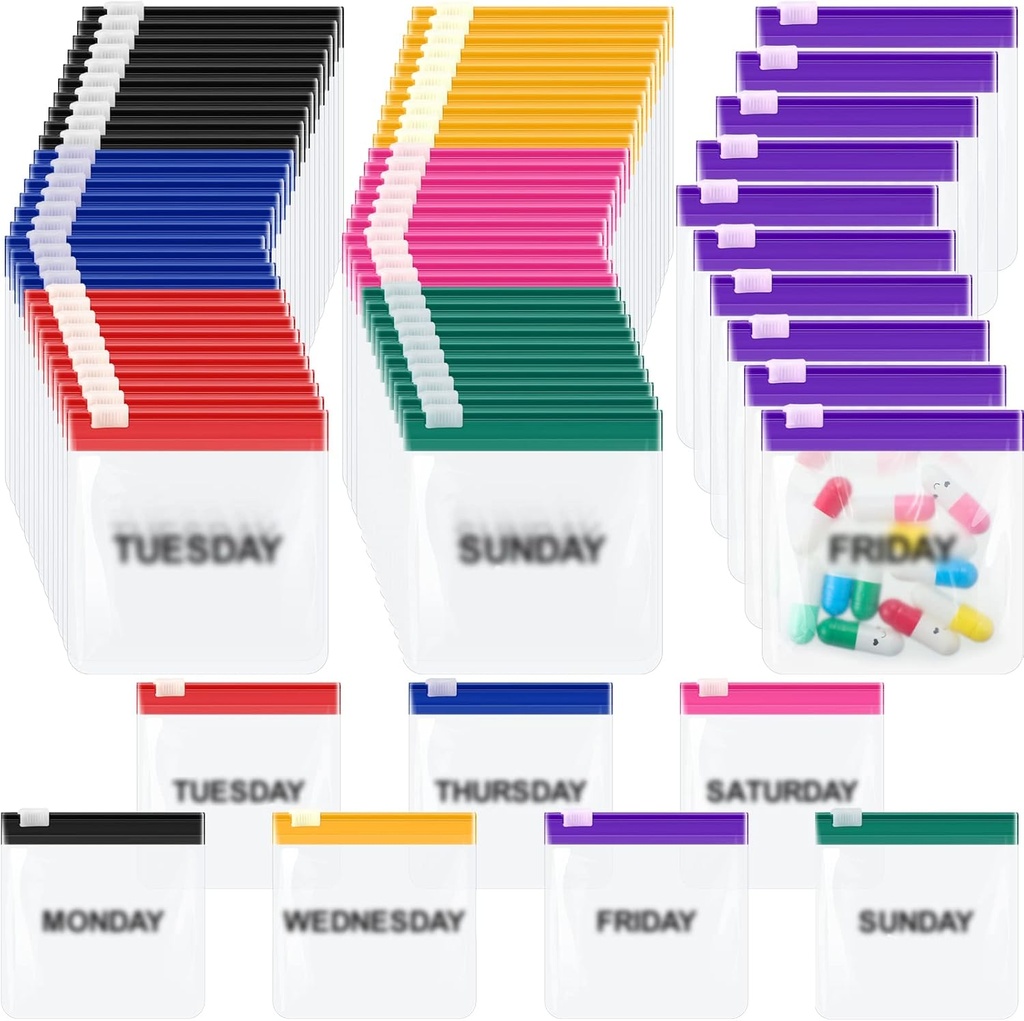 70 Pcs Bolsas semanales de bolsas de bolsas de píldoras cinceladas de medicina reutilizable conjunto de la medicina de auto sellado Organizador Viaje bolsas de píldoras plásticas con bloqueo de diapositivas para pequeños artículos Almacenamiento(Colorado)