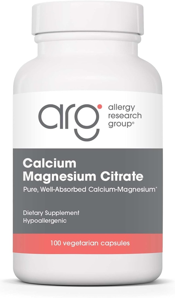 Grupo de Investigación de Alergia Suplemento de Citrato de Magnesio - Salud de Hueso, con Citrato de Calcio, Puro, Bien Absorbido, Capsulas Vegetarianas - 100 Cuenta