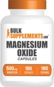 BulkSupplements.com Magnesium Oxide Capsules - Magnesium Supplement, Magnesium Oxide 500mg - Gluten Free, 1 Cápsula por Serving, 180 Conde (Pack of 1)