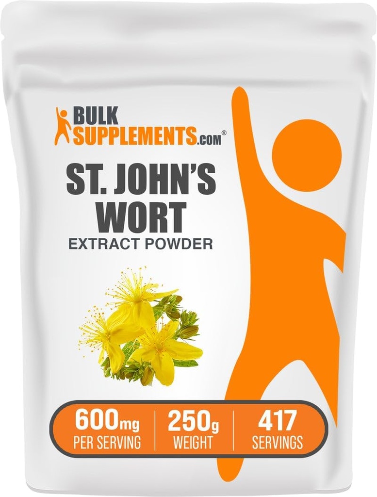 BulkSupplements.com Extracto de la Wort de San Juan - Suplemento de San Juan, Suplemento Herbal para Mood - Vegan &amp; Gluten Libre, 600 mg por Serving, 250g (8.8 oz) (Pack de 1)